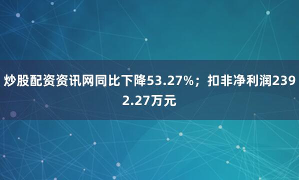 炒股配资资讯网同比下降53.27%；扣非净利润2392.27万元